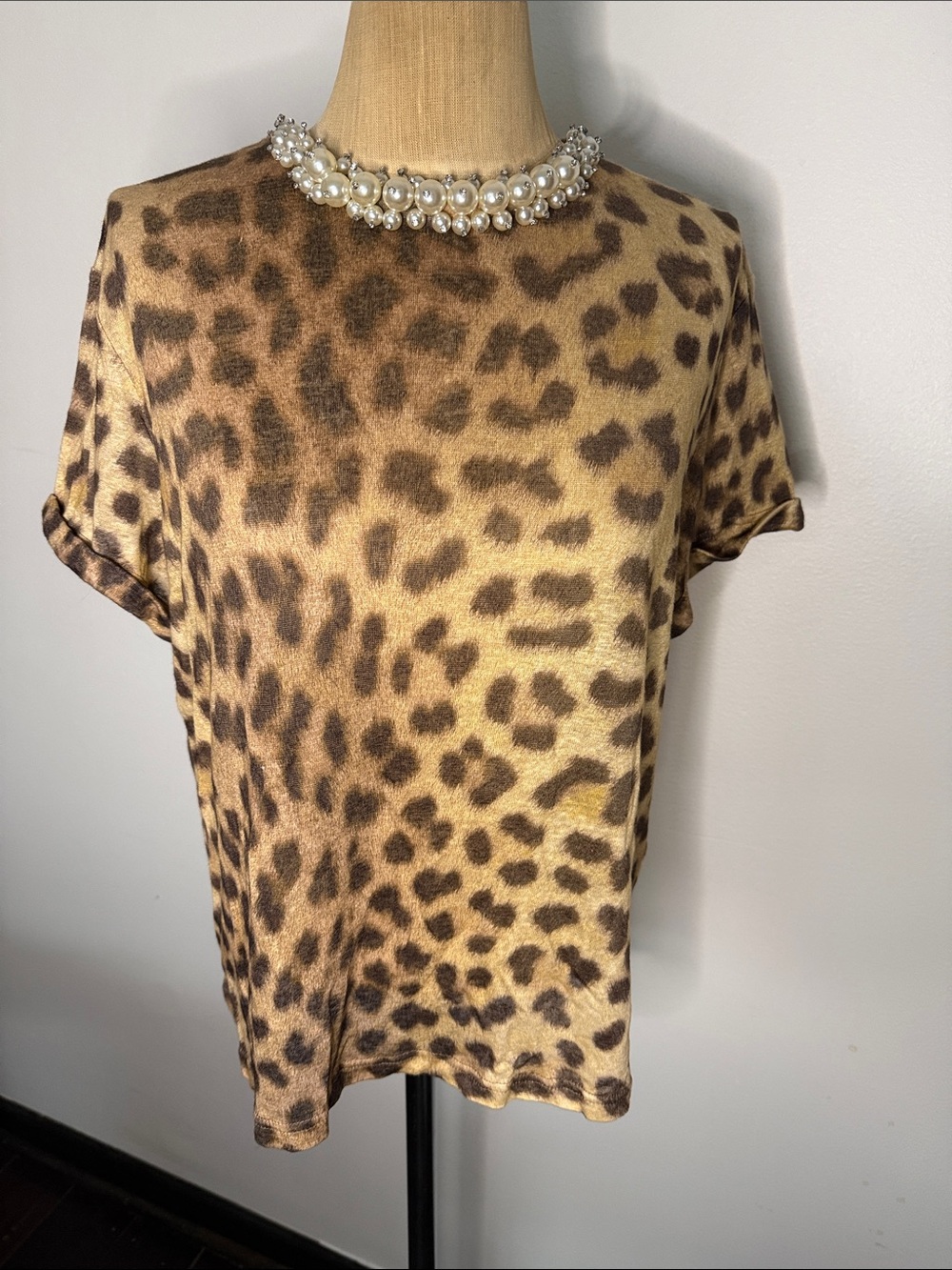 Zimmermann Leopard Print Short Sleeve Top in Brown and Gold